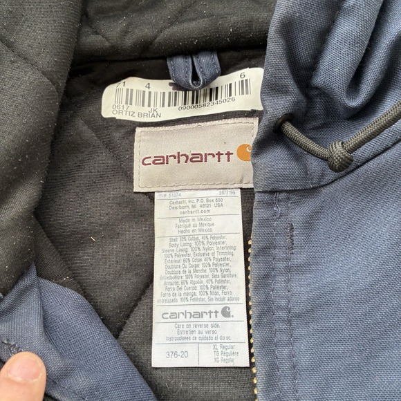 Vintage Y2K Mens XL Blueberry Blue Carhartt Jacket Hooded Work Issued 376-20 - Picture 6 of 7